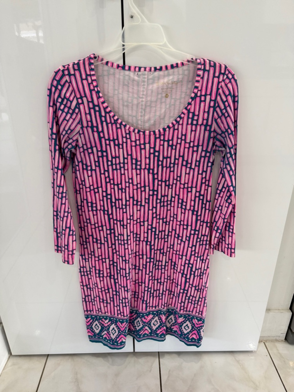 Lilly Pulitzer Pink and Teal Logo Print Top
